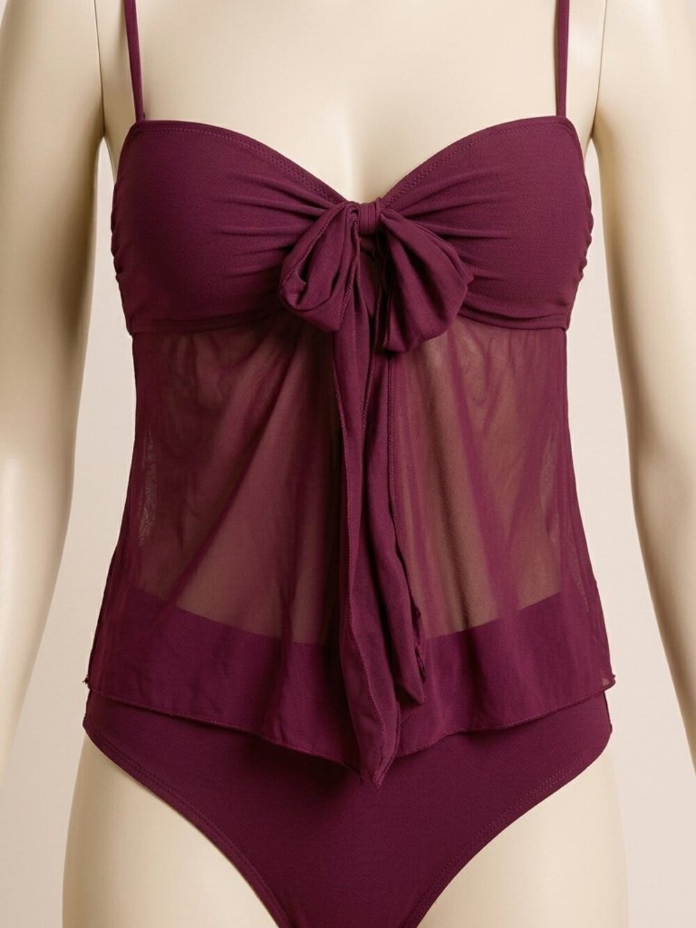 B2prity Wine Red Tankini Swimsuit 2 Piece Mesh Top High Waist Size M